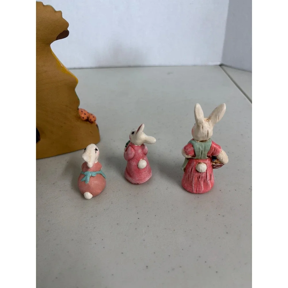 Easter Bunny Cottage‎  Light with 3 Figurines Ceramic Illuminated Decor Set